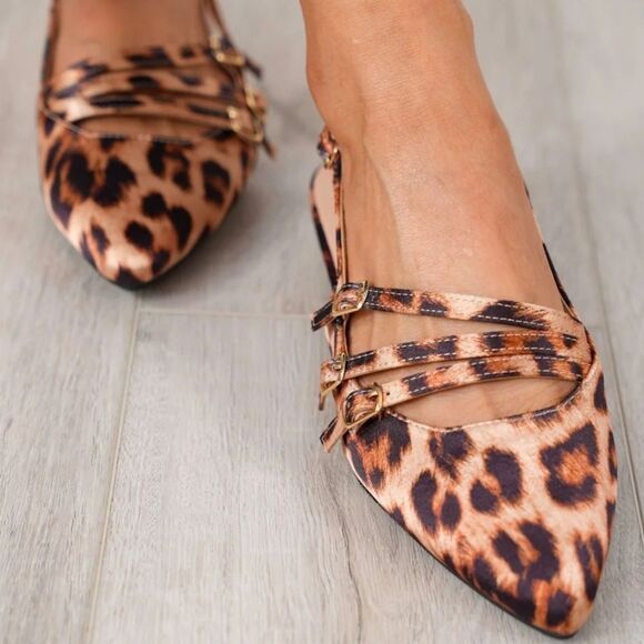 BRAND NEW FOREVER LEOPARD PRINT WOMENS SLINGBACK POINTED TOE WITH BUCKLE… - Picture 5 of 16